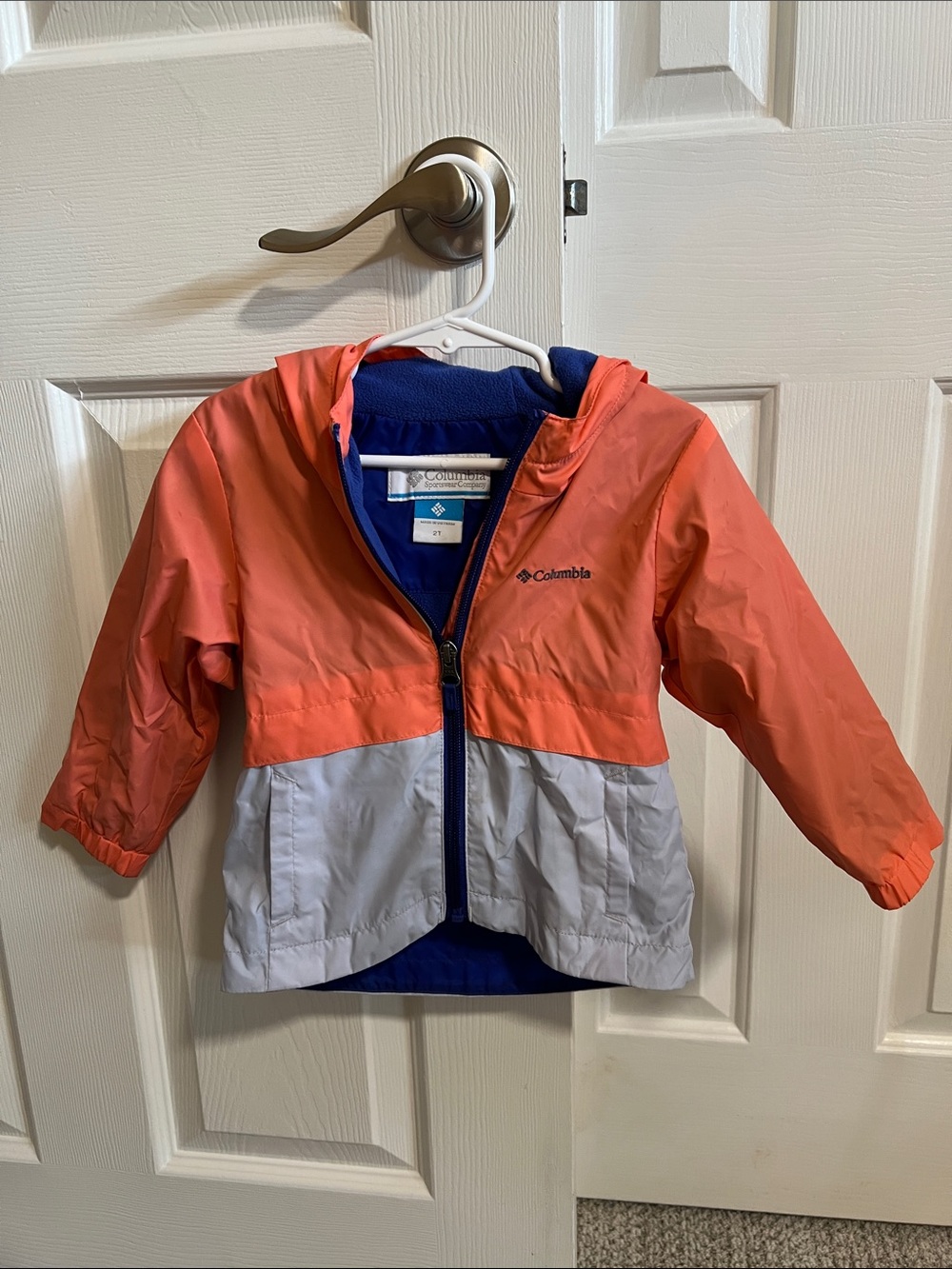 Columbia Toddler Coral and Lilac Hooded Raincoat with Fleece Lining